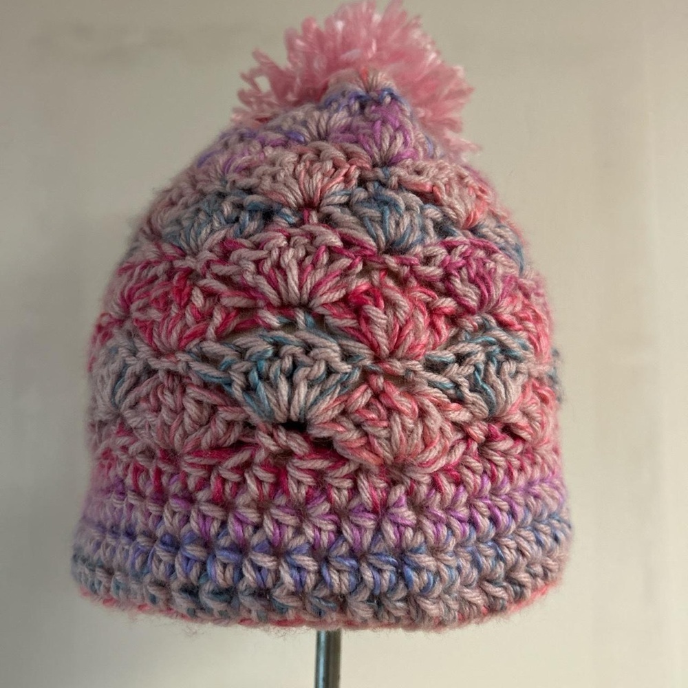 Handmade Pink Crochet Knit Pom Pot Hat Beanie